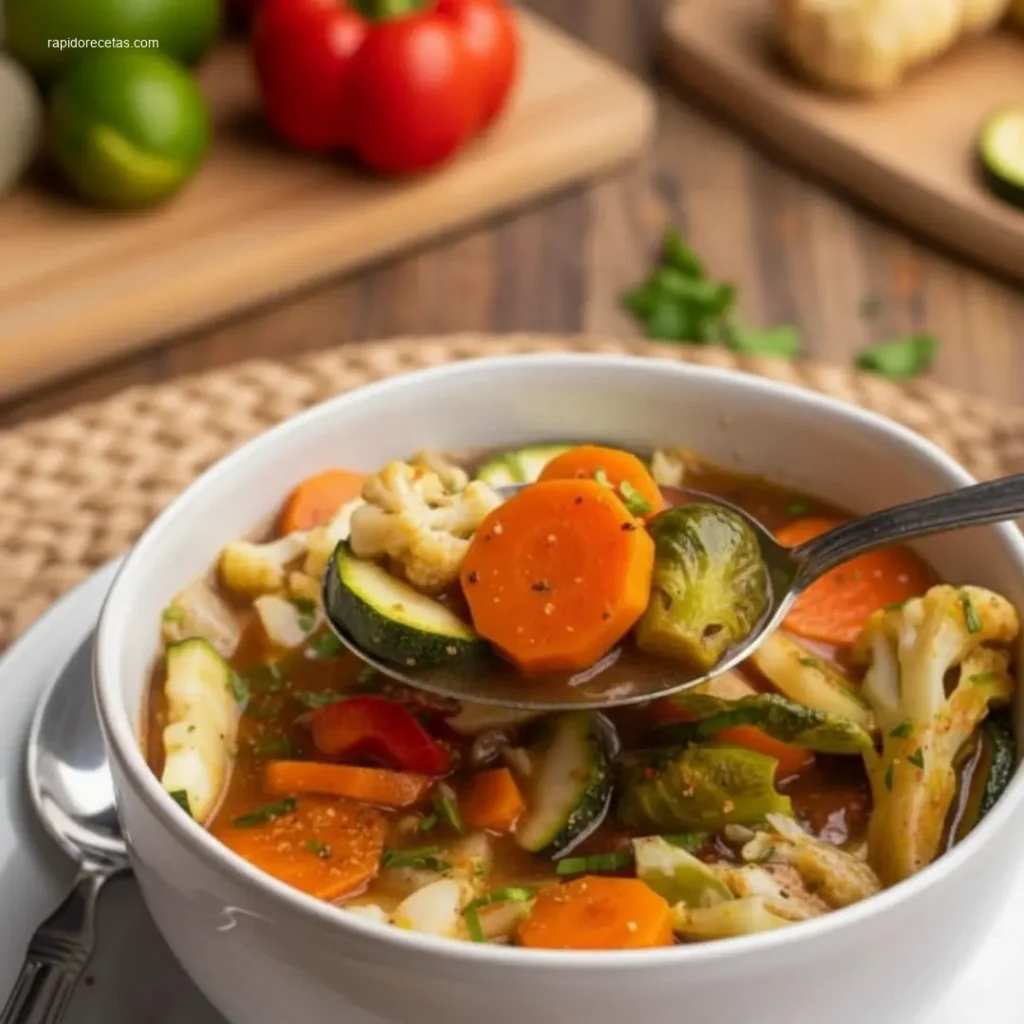 Close-up of a spoon lifting creamy roasted veggie soup from a bowl