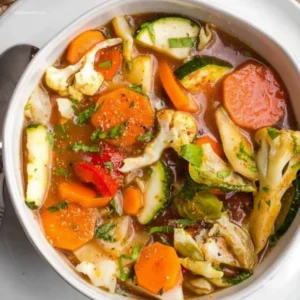 Delicious creamy roasted veggie soup in a white bowl with chives