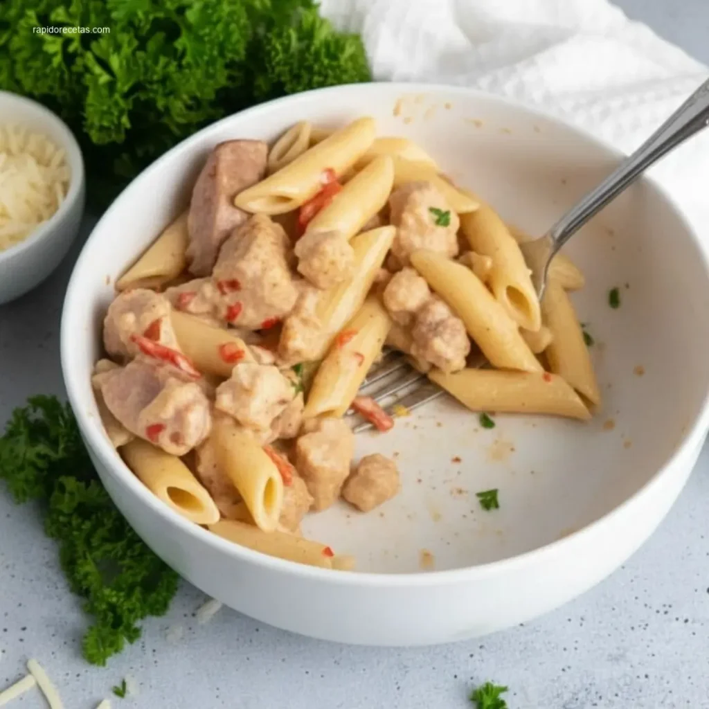 Crock Pot Creamy Cajun Chicken Pasta: 3 Reasons You'll Love It 4 Fork lifting Creamy Cajun Chicken Pasta close up