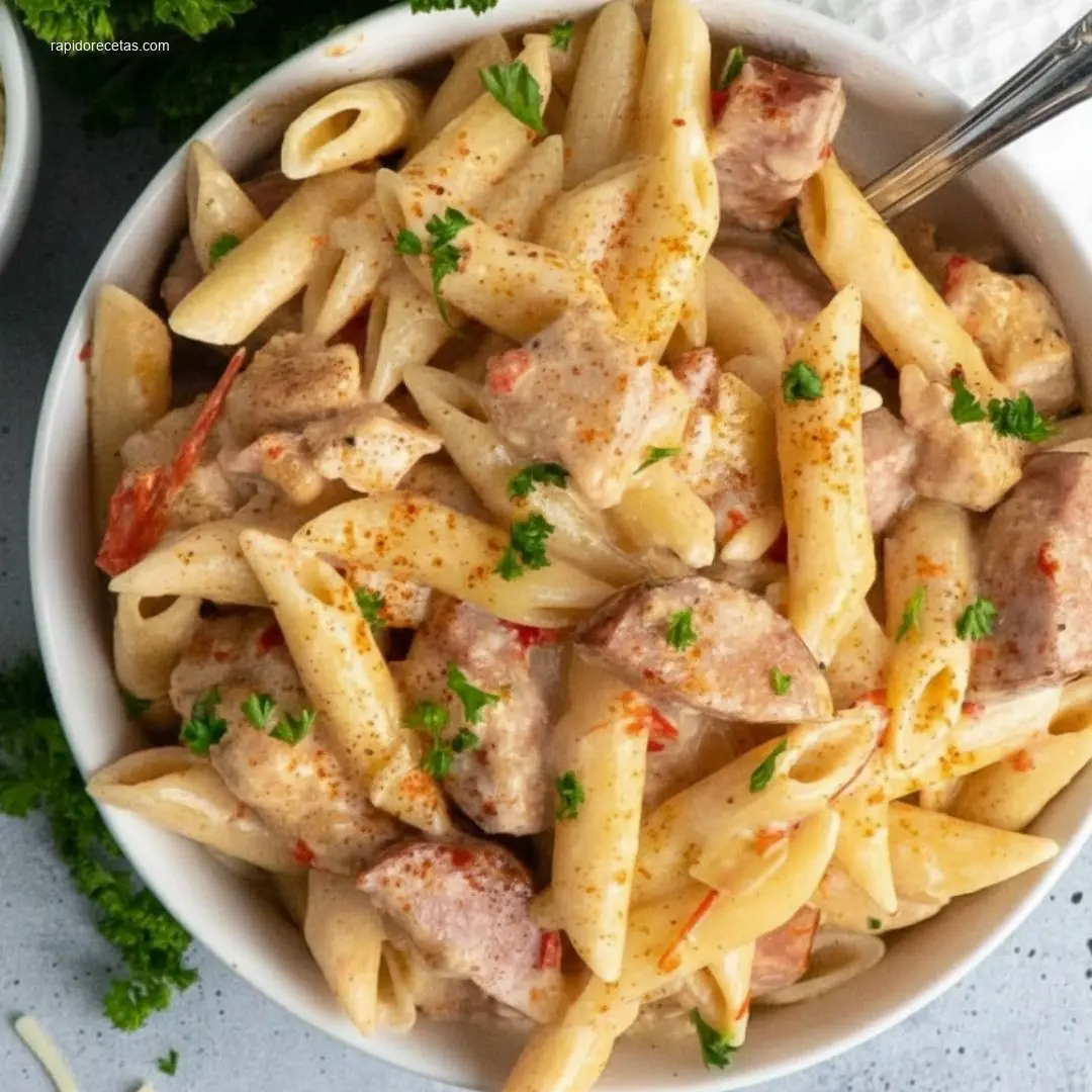 Crock Pot Creamy Cajun Chicken Pasta: 3 Reasons You'll Love It 3 Crock Pot Creamy Cajun Chicken Pasta overhead view with fresh herbs