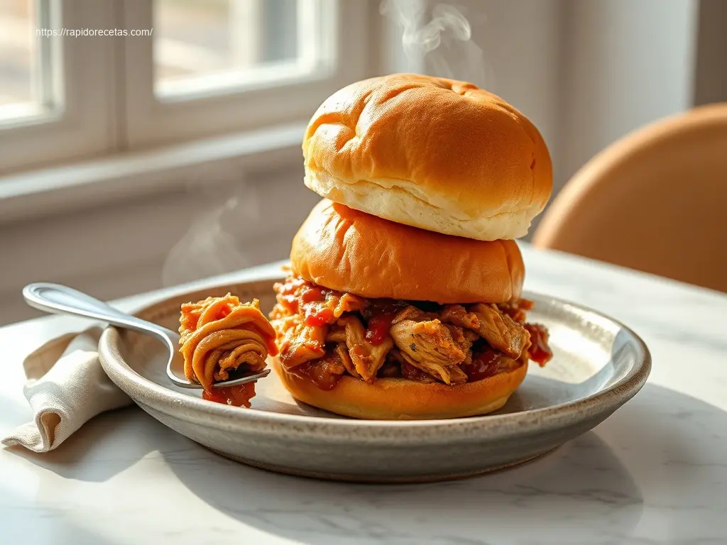 Delicious Crockpot BBQ Pulled Chicken Sliders overhead view