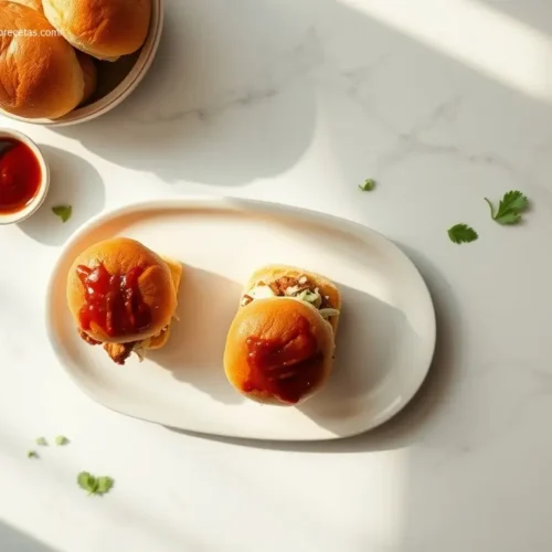 Delicious Crockpot BBQ Pulled Chicken Sliders overhead view