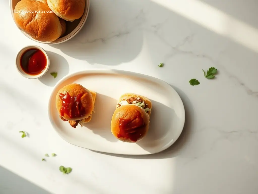 Delicious Crockpot BBQ Pulled Chicken Sliders overhead view