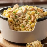 Spoonful of Crockpot Garlic Parmesan Chicken Pasta