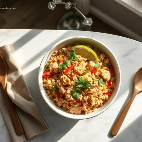 One-Pot Chicken Fajita Rice Crockpot: How to Make 1 2 One-Pot Chicken Fajita Rice Crockpot on white marble