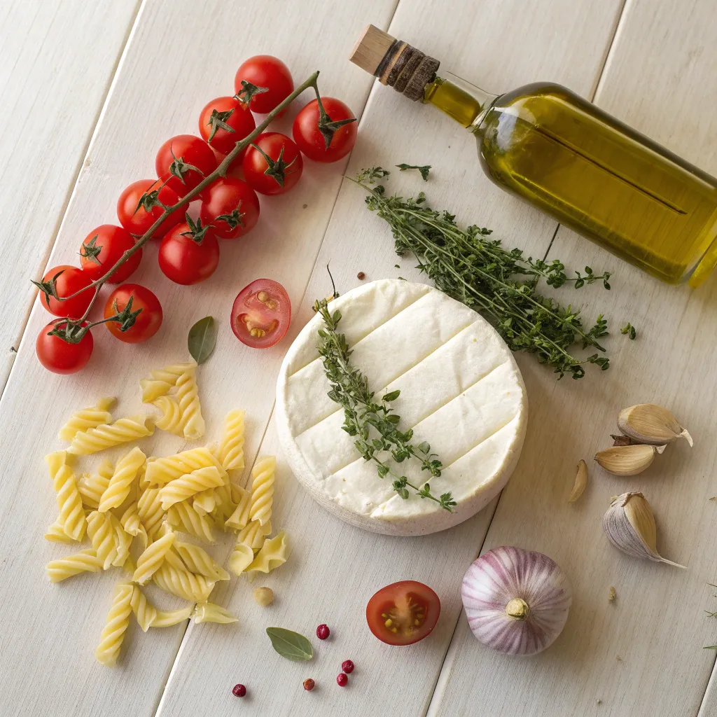 Baked Feta Pasta: 5 Easy Steps To Make It Tonight 6 Flat lay of brie wheel