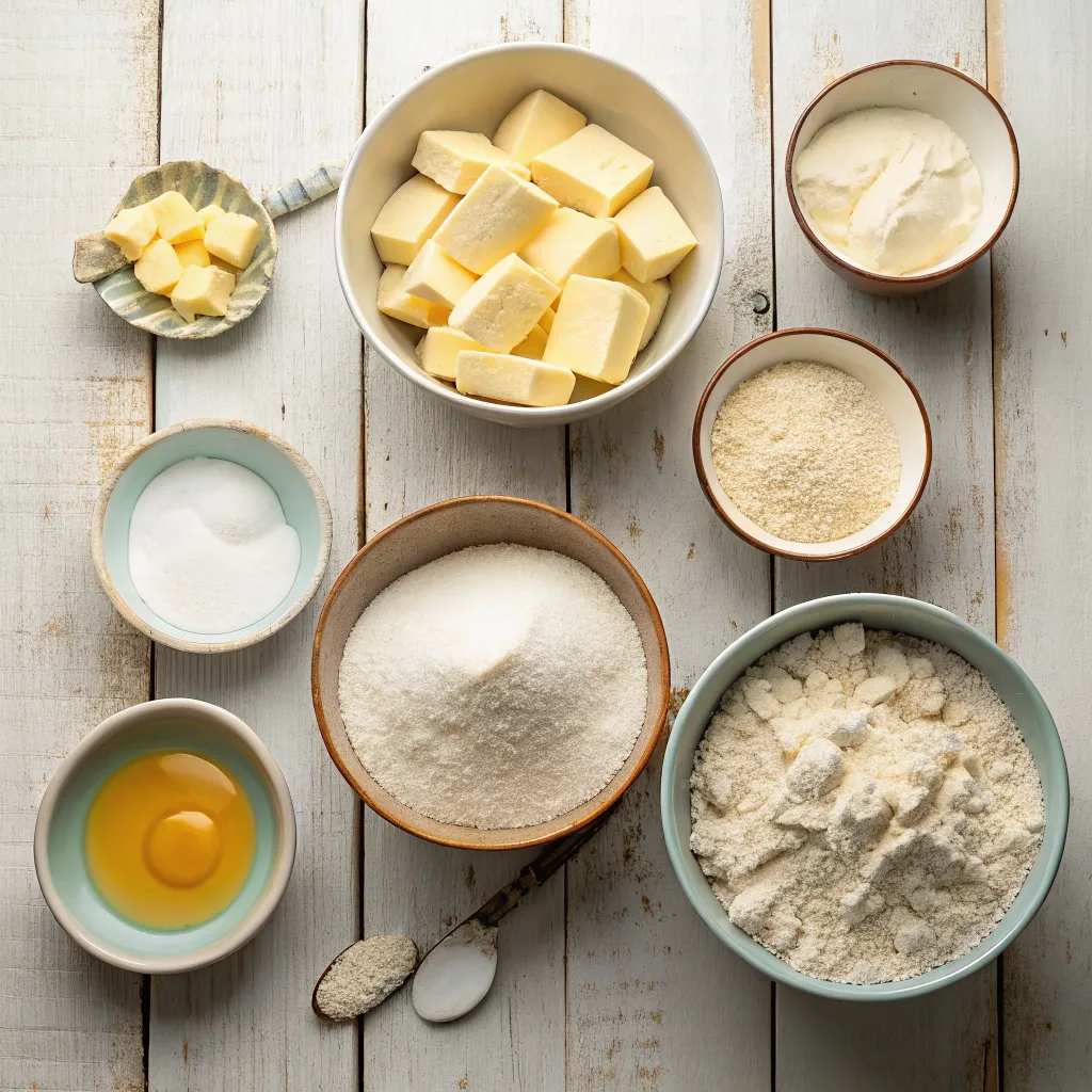 Butter Swim Biscuits: How To Make Them In 6 Steps 8 Flat lay of biscuit ingredients