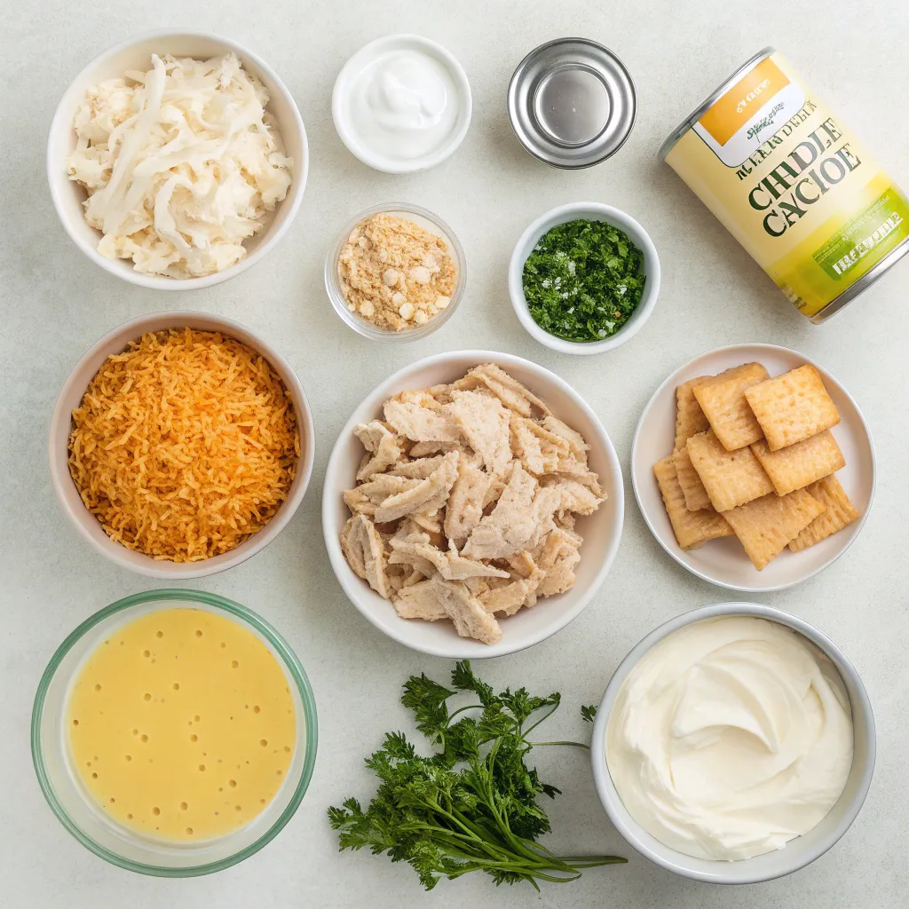 Neiman Marcus Chicken Casserole: 7 Easy Steps to Make It 6 Flat lay of ingredients for Neiman Marcus chicken casserole