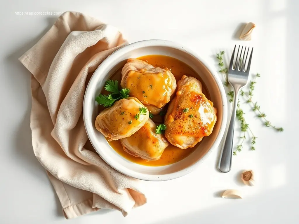 Delicious Garlic Butter Crockpot Chicken Thighs with fresh herbs