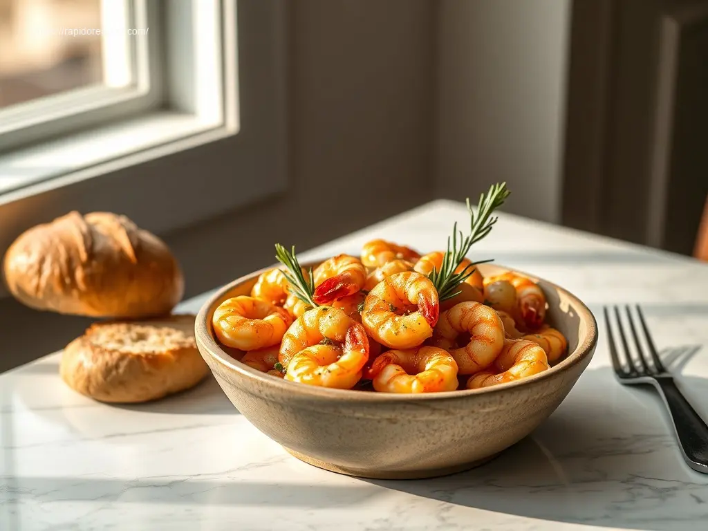 Oven-Baked Garlic Parmesan Shrimp flatlay on white table
