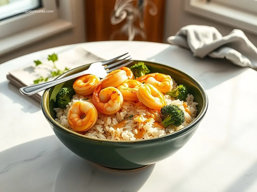 Delicious garlic butter shrimp rice bowl for a healthy dinner
