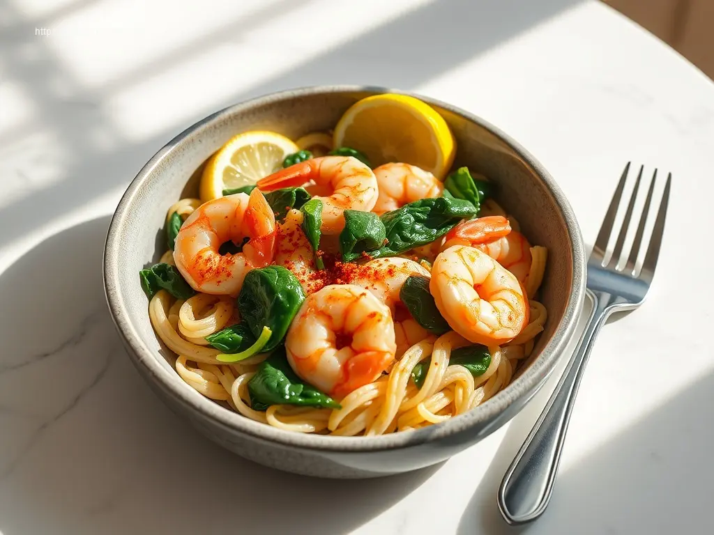 Delicious garlic shrimp and spinach orzo dinner