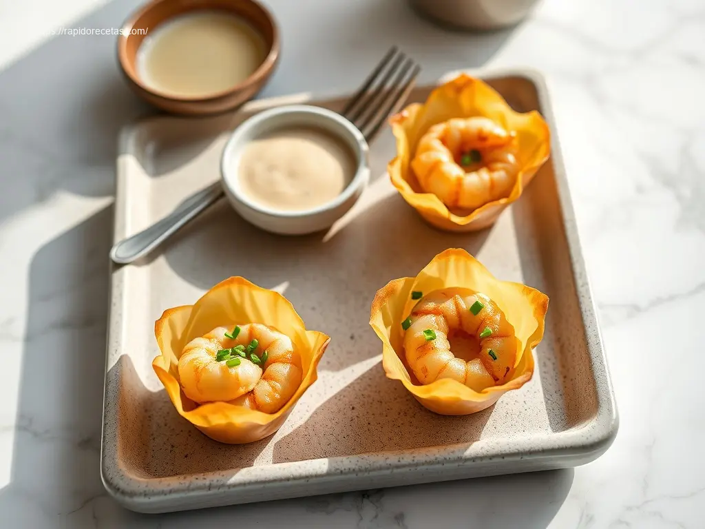 Golden Shrimp and Herb Phyllo Cups on a white plate