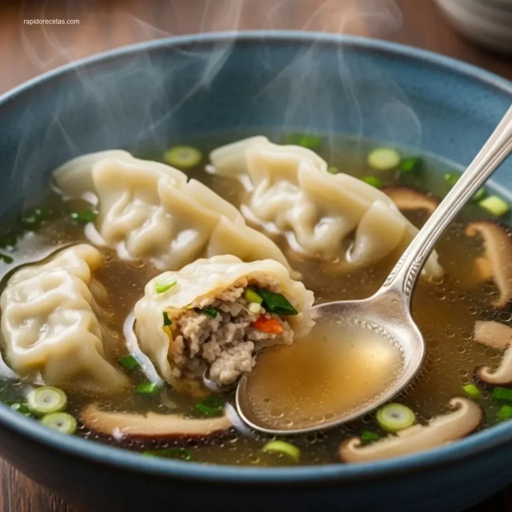 Gyoza Soup: 6 Savory Secrets Revealed 4 Spoon lifting a dumpling from savory Gyoza Soup