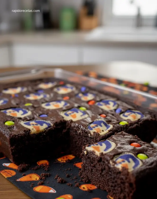 Cutting into a warm, gooey Halloween Brookie.