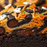 Halloween Brookies: 5 Sweet Tricks for Treats! 5 Stacked Halloween Brookies with milk and festive leaves