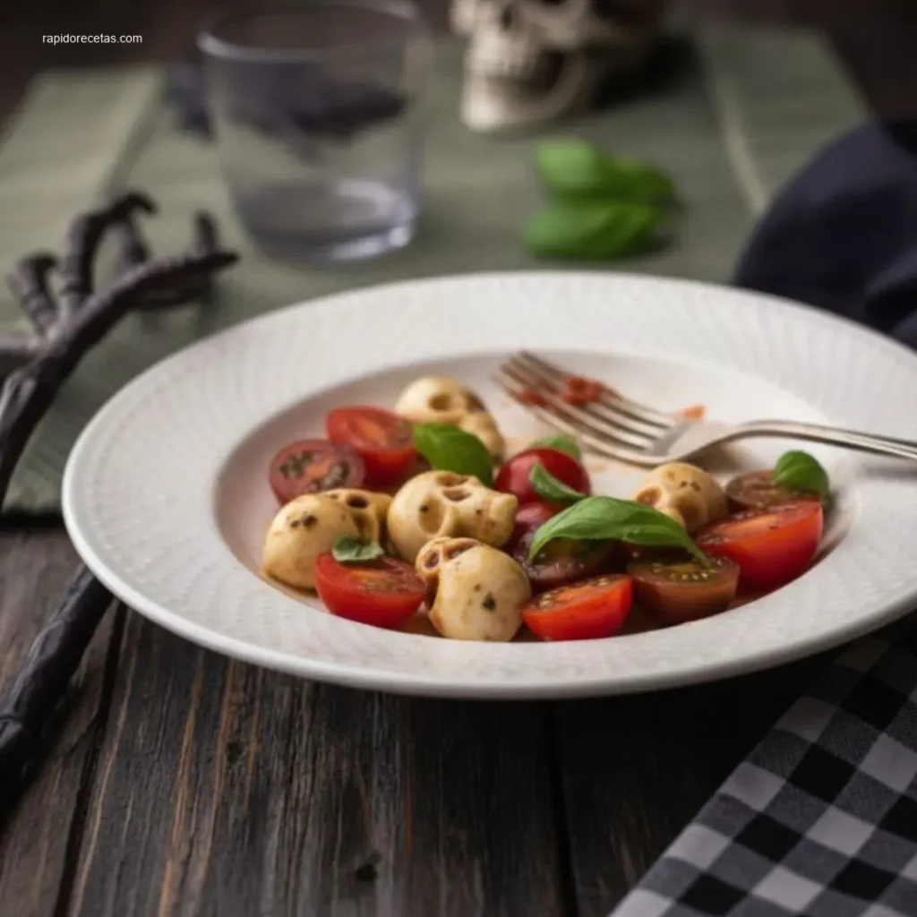 Halloween Caprese Salad with spooky olive