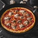 Close-up of a cheesy Halloween Ghost Pizza slice.