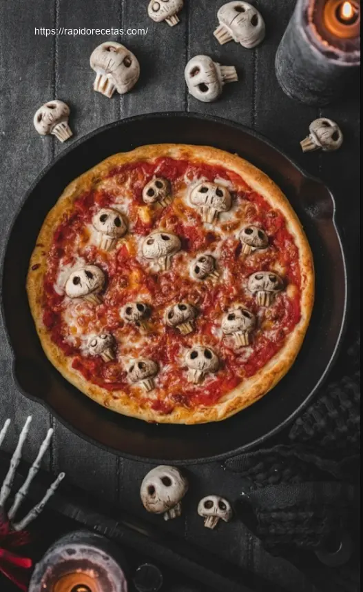 Delicious Halloween Ghost Pizza on a white marble table.