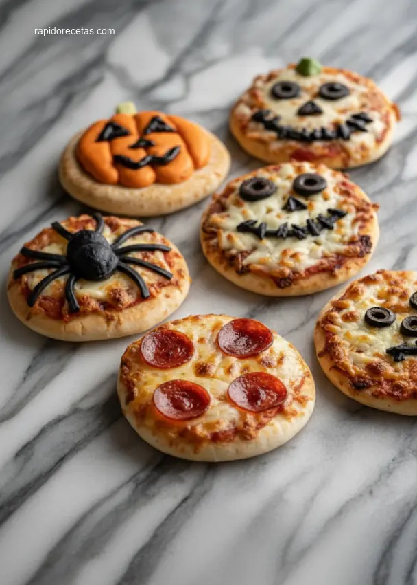 Halloween Mini Pizzas: 10 Best Recipes 6 45-degree view of a ghost-shaped Halloween Mini Pizza.