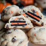 Breaking a Halloween Oreo Stuffed Chocolate Chip Cookie
