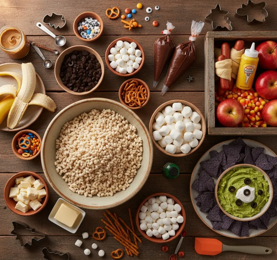 Halloween Treats: Why 6 Desserts Are Always a Hit 6 Halloween treat ingredients on rustic wooden table