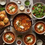 Lasagna Soup: 6 Secrets for the Best Bowl 5 Overhead view of lasagna soup served at dinner table