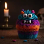 Hand holding a colorful Monster Cupcake ready for a bite.