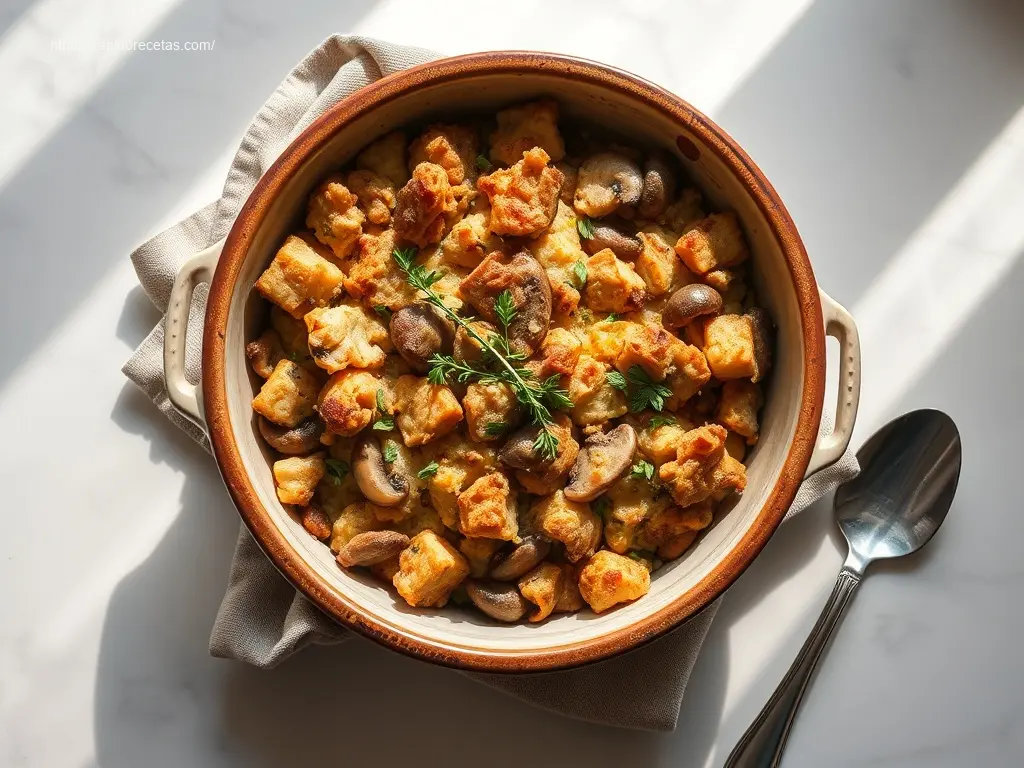 Delicious Vegetarian Mushroom Stuffing ready to serve