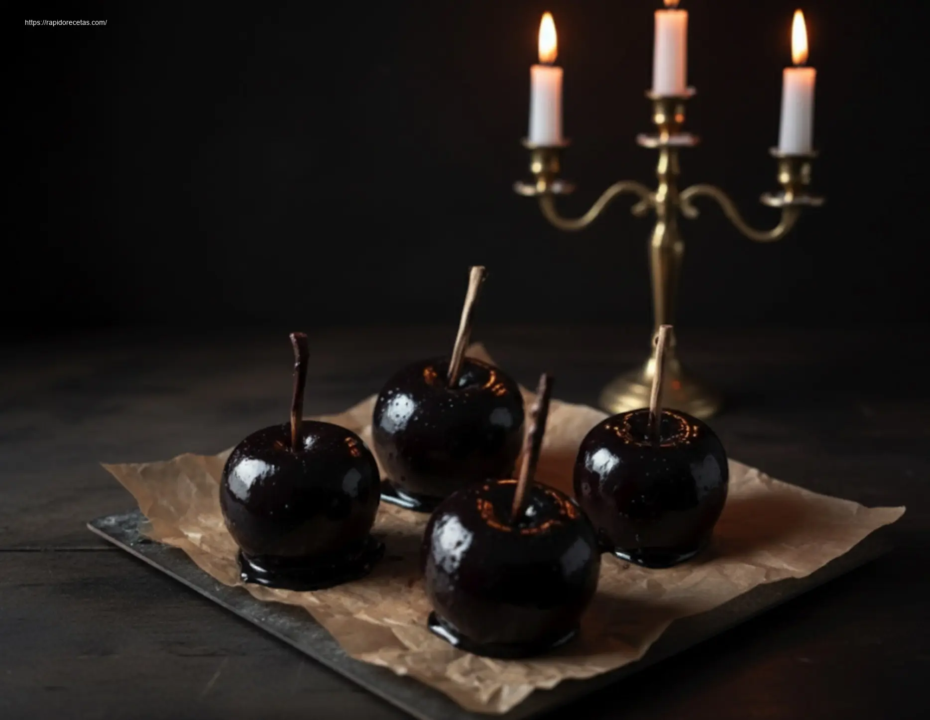 Close-up of a bitten Poison Apples recipe with steam.