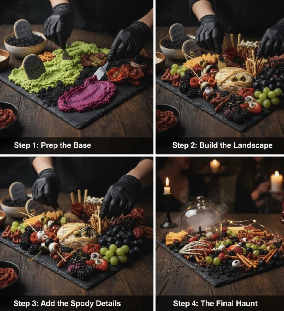 Halloween Charcuterie Board: How to Build 8 Amazing Ones 8 Step-by-step preparation of a Halloween charcuterie board
