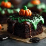 Overhead view of charming Pumpkin Patch Brownies for Halloween.