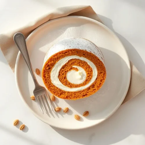 Pumpkin Roll Cake with Cream Filling: 3 Must-Know Tricks. 2 Delicious Pumpkin Roll Cake with Cream Filling on a white marble table