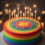 Birthday Cake: 4 Ways to Make It Healthier 5 Delicious rainbow birthday cake with lit candles.
