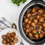 Slow Cooker Salisbury Steak Meatballs: 5 Easy Steps 6 Slow Cooker Salisbury Steak Meatballs and mashed potatoes