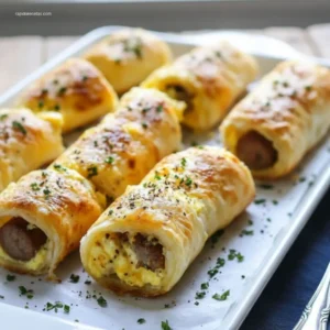 Sausage Egg Breakfast Roll-Ups: Make 4 Ahead! 7 Delicious sausage egg breakfast roll-ups on a white plate