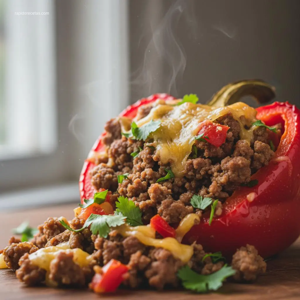 Stuffed Bell Peppers: 9 Reasons They're the Best 5 Close-up of savory stuffed bell peppers.