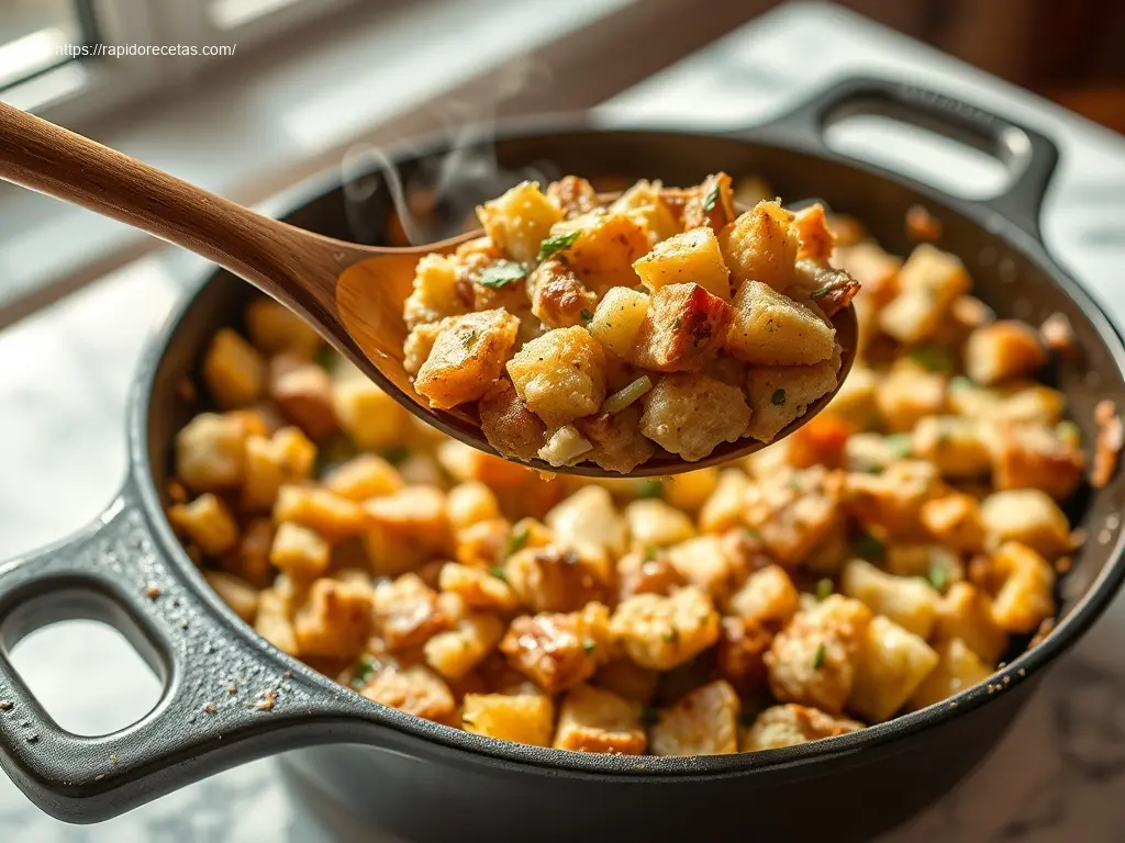 Delicious Savory Turkey and Herb Stuffing flatlay view