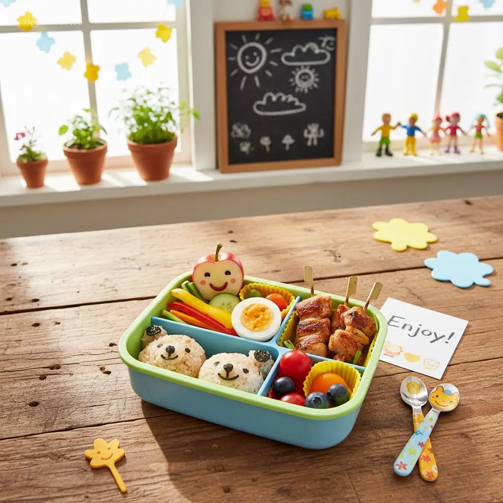 Colorful bento box, delicious school lunch ideas.