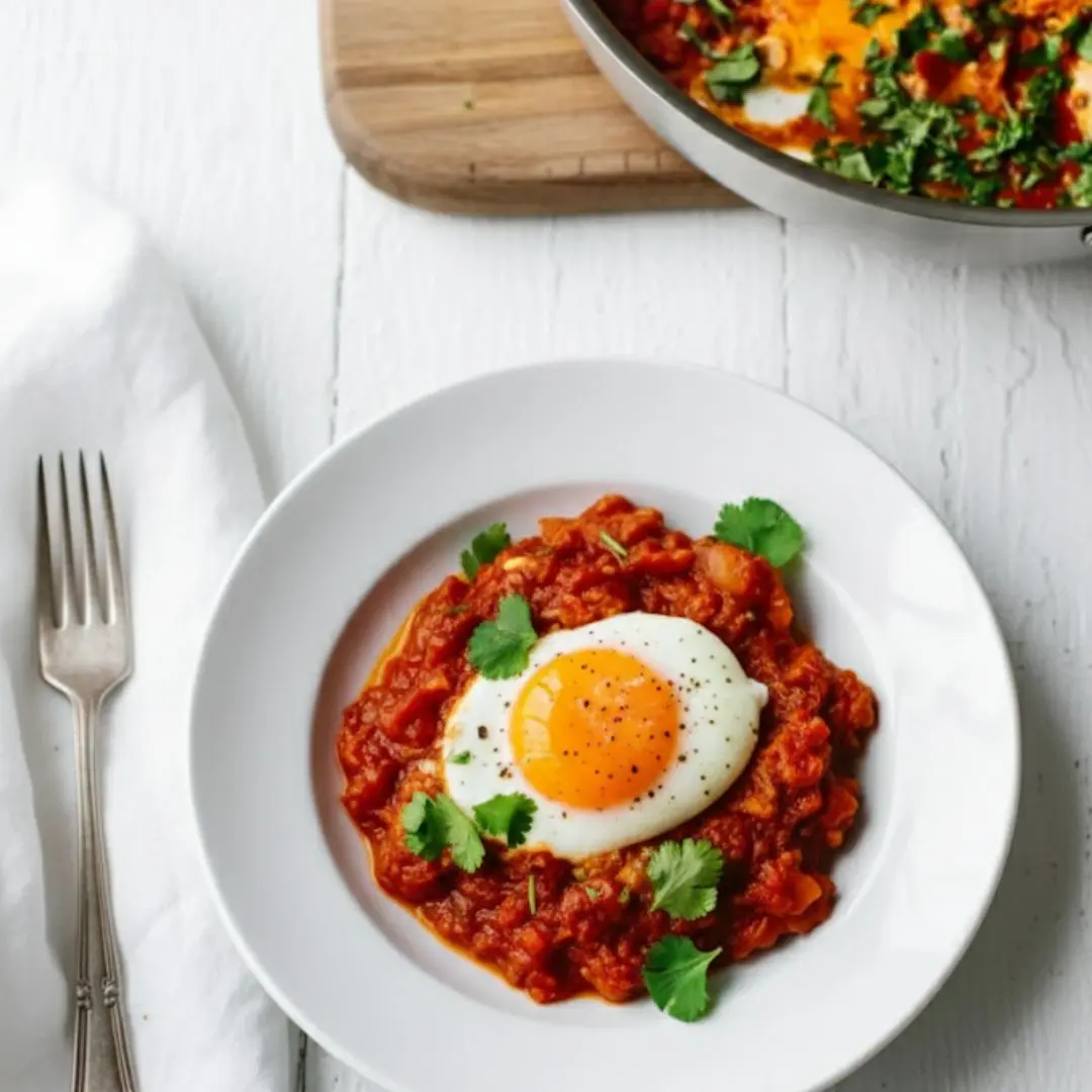 Shakshuka: Why 9 Chefs Love This Dish 4 Delicious shakshuka in a pan on a white marble table