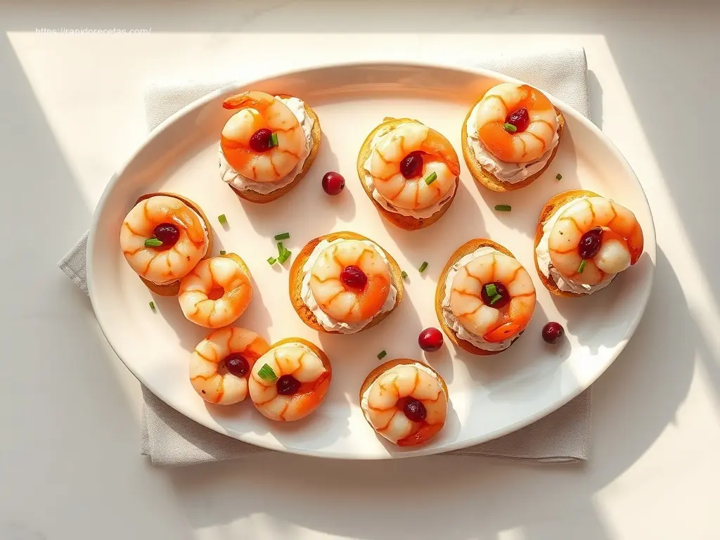 Shrimp Crostini with Cranberry Cream Cheese: Why 1's a Must! 1 Shrimp Crostini with Cranberry Cream Cheese appetizer flatlay