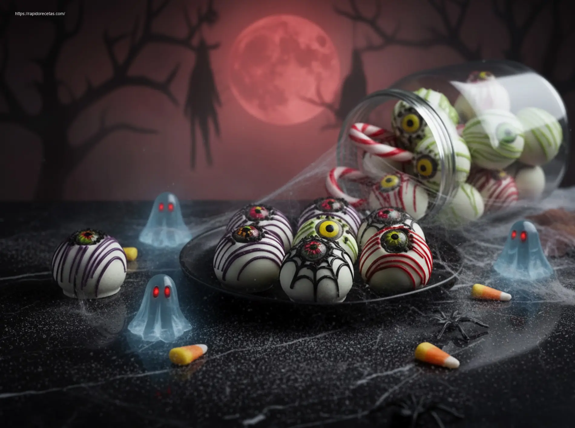 Spooky Oreo Truffle Eyeballs: How to Make 10! 5 Hand lifting a Spooky Oreo Truffle Eyeball with a toothpick.