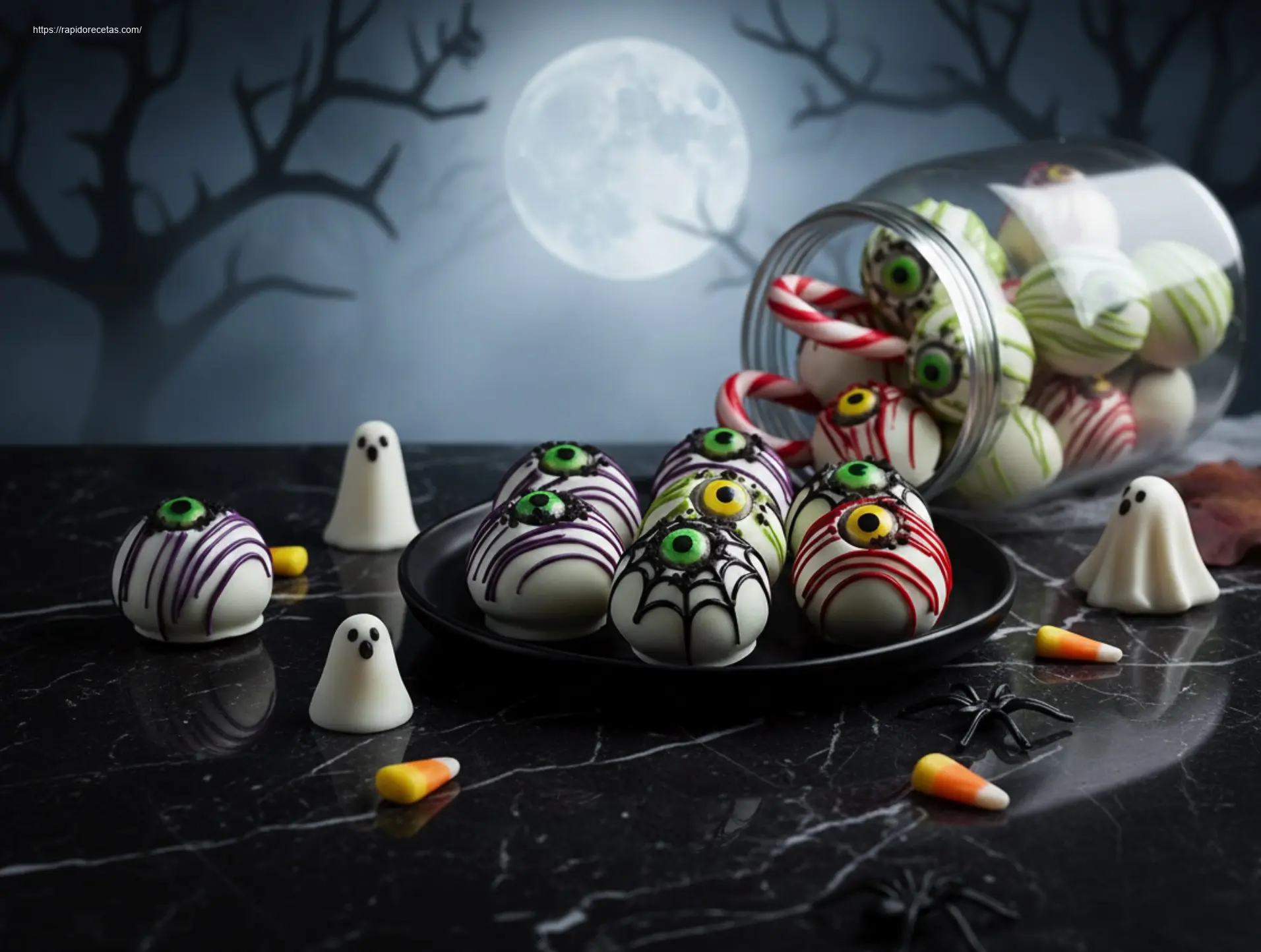 Spooky Oreo Truffle Eyeballs: How to Make 10! 3 Spooky Oreo Truffle Eyeballs, perfectly set for a Halloween party.