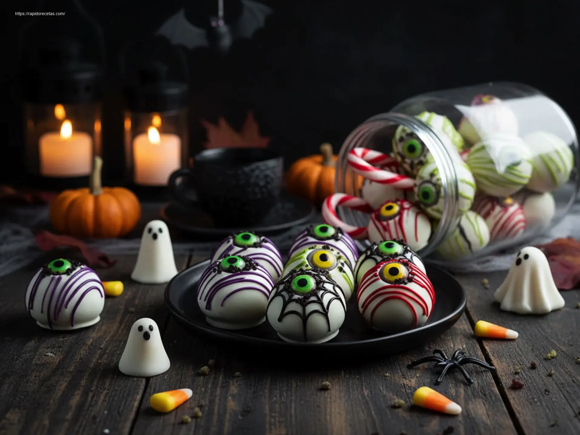 Spooky Oreo Truffle Eyeballs on a stand, Halloween dessert idea.