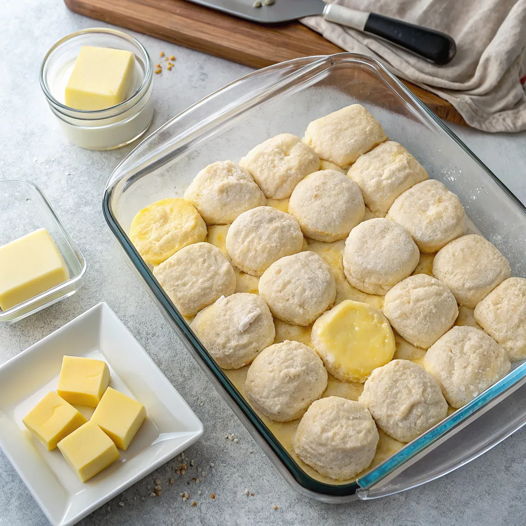 Butter Swim Biscuits: How To Make Them In 6 Steps 7 Raw biscuit dough in melted butter