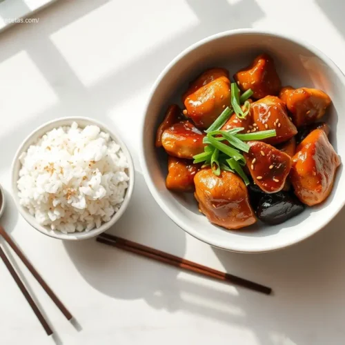 Teriyaki Chicken with Jasmine Rice: 5 Easy Steps 2 Delicious teriyaki chicken with jasmine rice in a white bowl