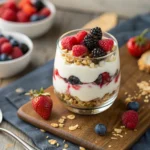 Frozen Yogurt Bark: How to Make It in 6 Easy Steps 7 Set of mason jars layered with oats yogurt and fresh fruits like strawberries blueberries and bananas