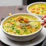 Anti Inflammatory Turmeric Chicken Soup: How to Make 1 Bowl 5 Spoon lifting spoonful of Anti Inflammatory Turmeric Chicken Soup