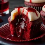 Vampire Bite Halloween Cupcakes: 7 Simple Steps to Spooky Fun 6 Two Vampire Bite Halloween Cupcakes on individual plates