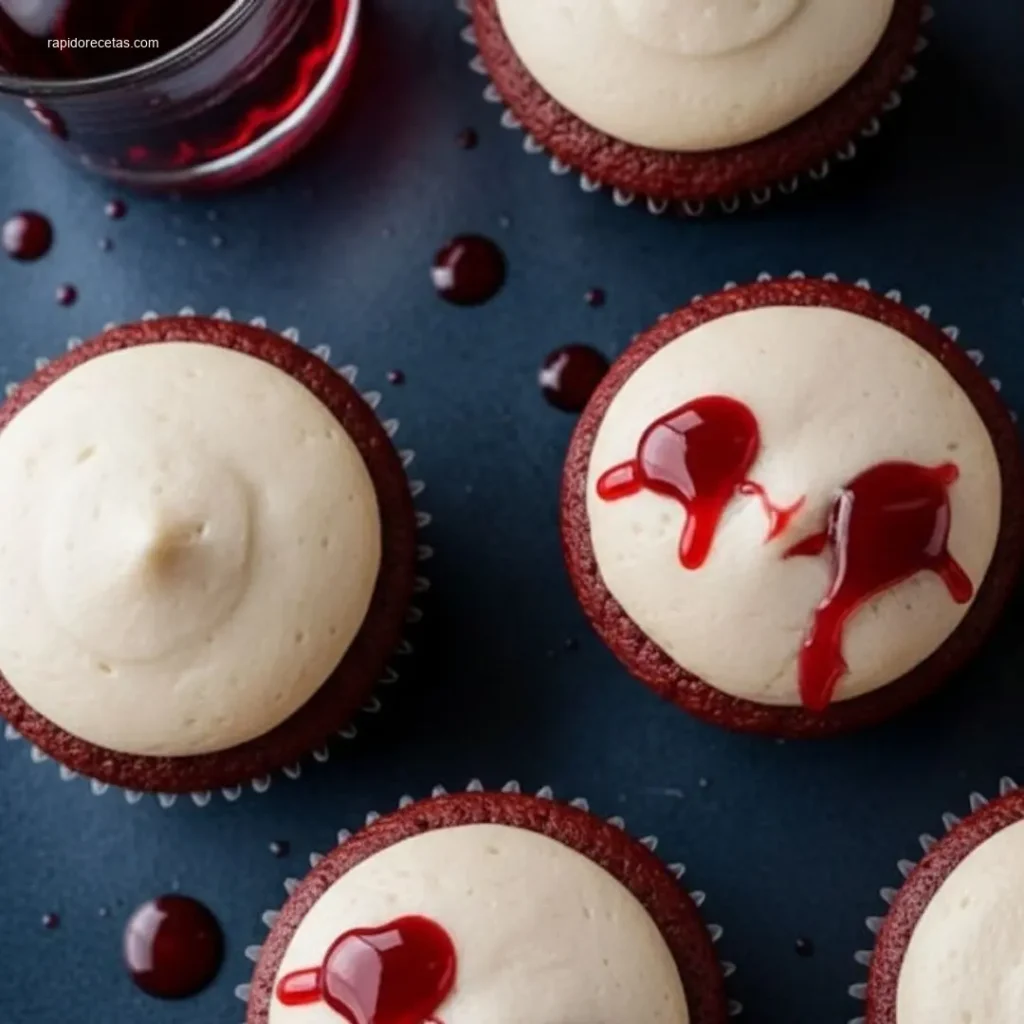 Vampire Bite Halloween Cupcakes: 7 Simple Steps to Spooky Fun 5 Hand lifting a Vampire Bite Halloween Cupcake